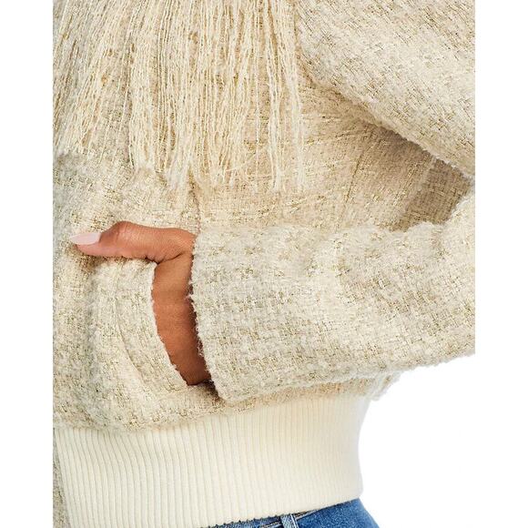 NWT SZ L ANTHROPOLOGIE MOTHER JEAN SWISHER FRINGE BOMBER TWEAD JACKET IVORY $450 - Picture 3 of 4